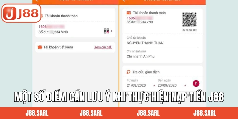 Một số điểm cần lưu ý khi thực hiện nạp tiền J88